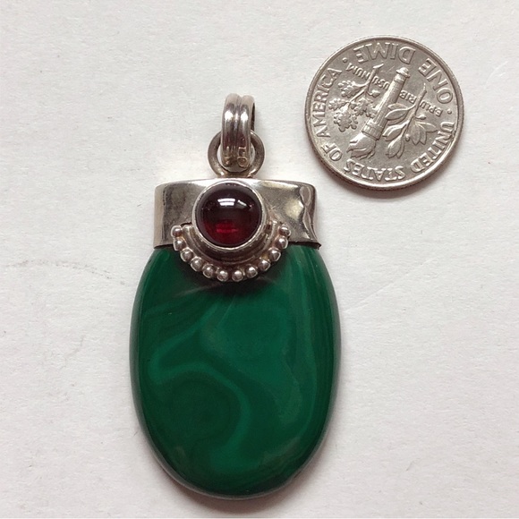Bali Style Malachite Garnet Sterling Silver Pendant - Picture 7 of 8